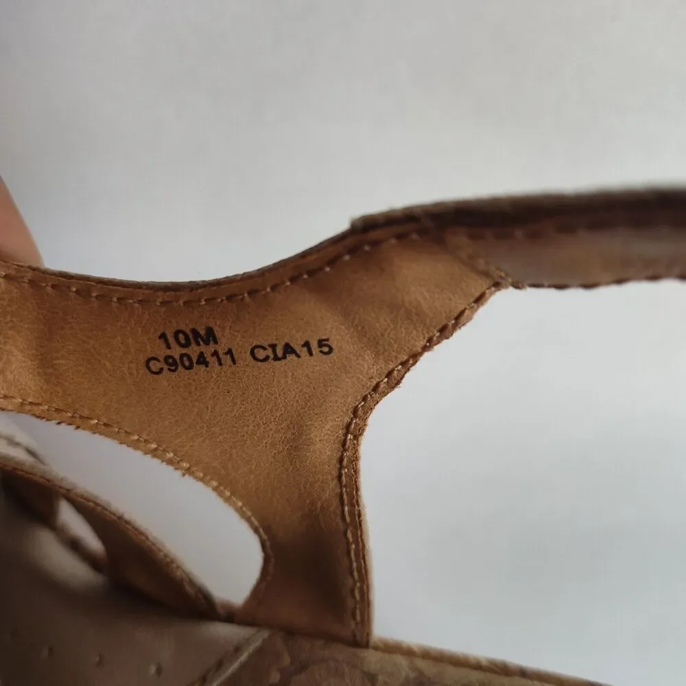 BOC Born‎ Metallic Gold Leather Sandals Cork Wedge Heels Ankle Strap Womens 10 M